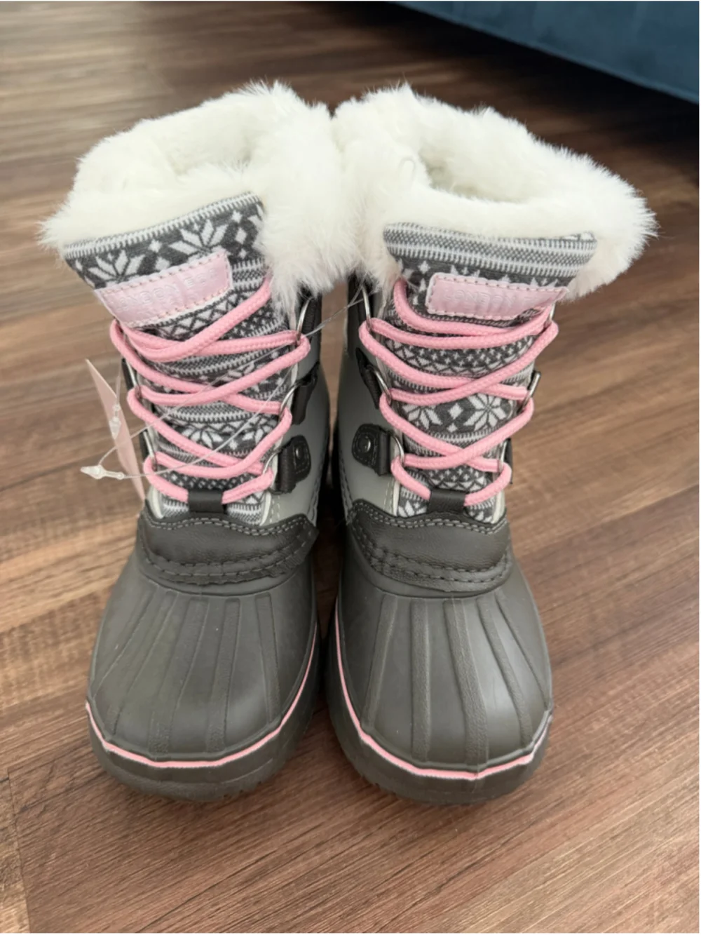 Girls London Fog Snow Boots Size 13 Grey Pink Faux Fur Winter Boots